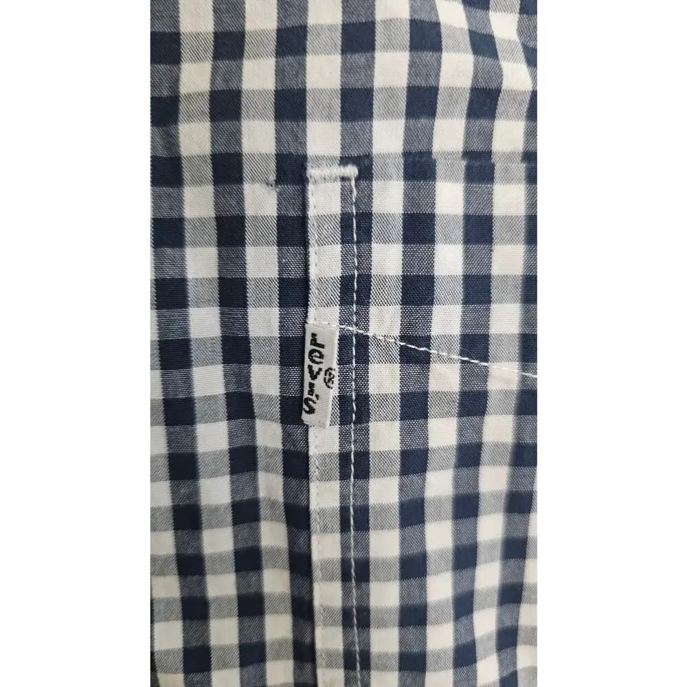 Levi's Men's Gingham Check Button Down Long Sleeve Shirt Navy White Size Large